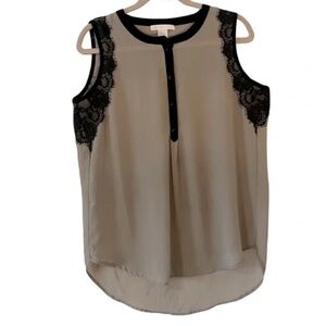 Design History | Pewter Gray Lace Sleeveless Henley Popover Blouse, Large